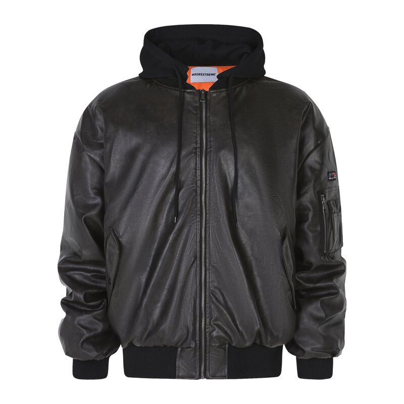 Leather Jacket Supplier - PU Hoodie Parka Coat Design logo Custom