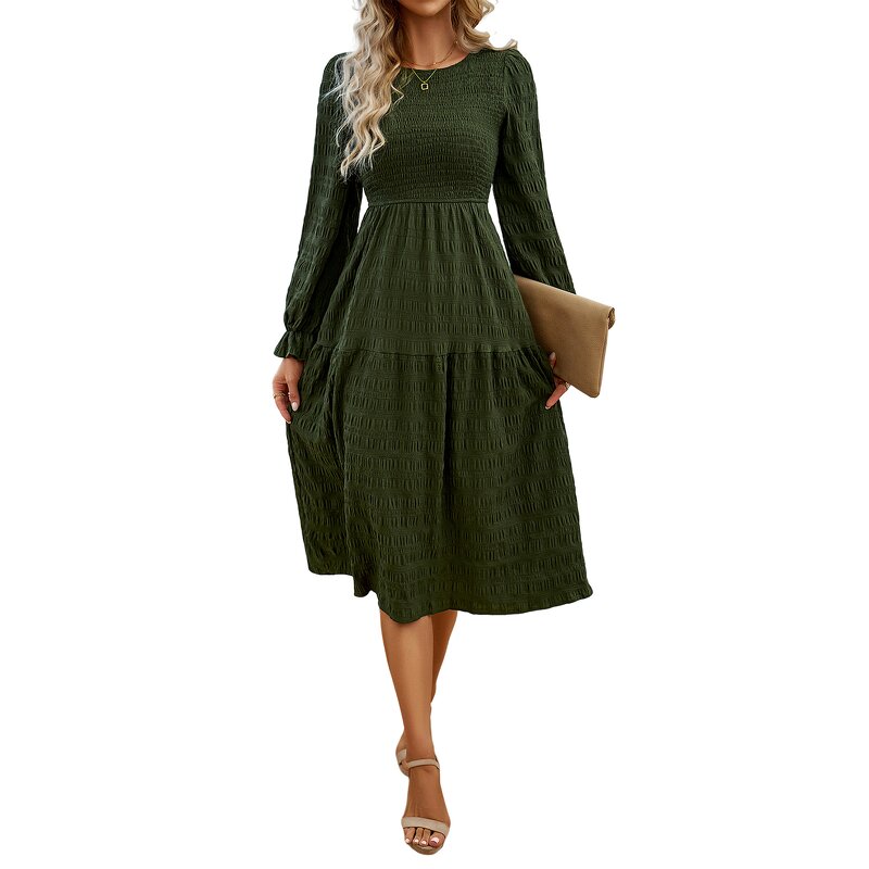 Women's Dress Factory - Smocking Loose Plus Size New Style Round Neck