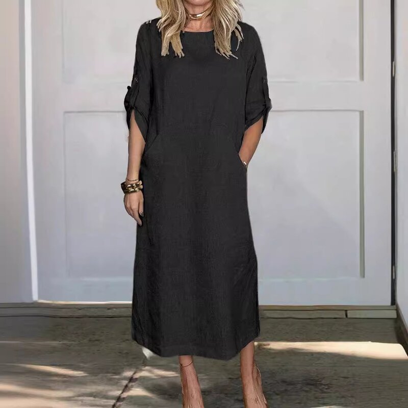 Linen Dress Factory - Mama Daily Loose Round Neck Plus Size Cotton Premium
