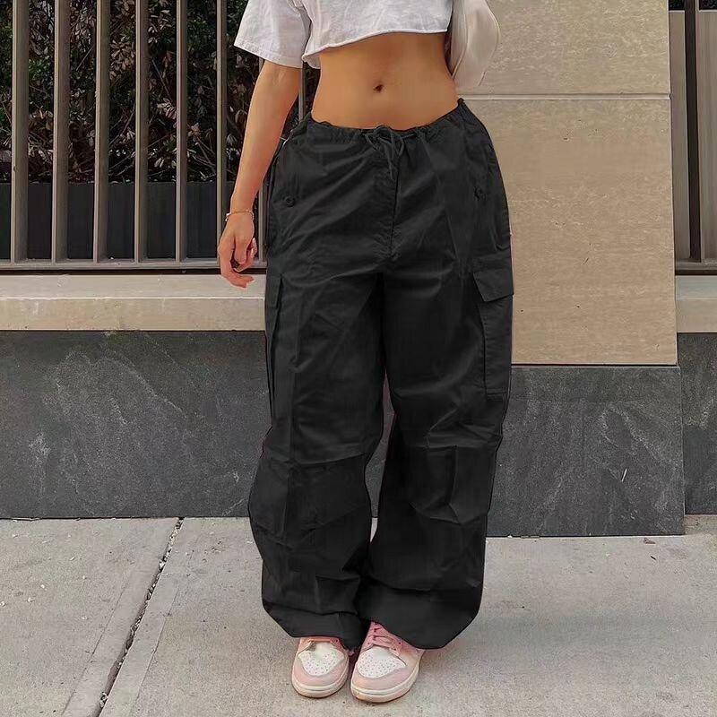Cargo Pants Supplier - Fashionable Solid Color Loose Straight High Waist