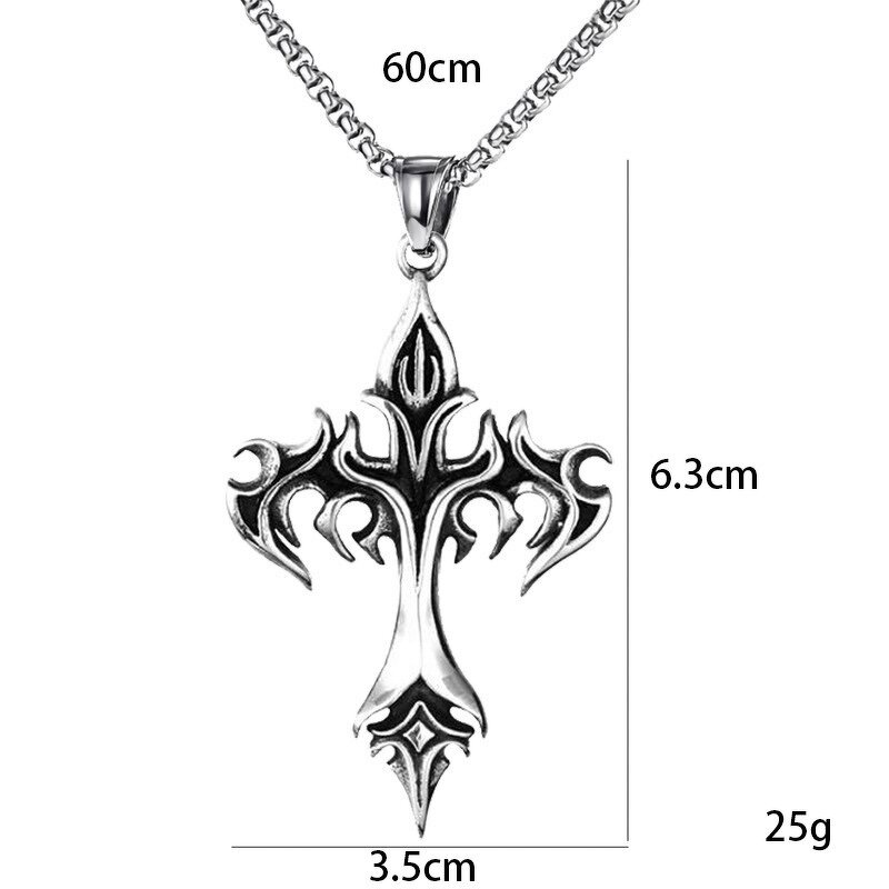 Cross Necklace Supplier - Rock Hip Hop Punk Stainless Steel Flame Retro