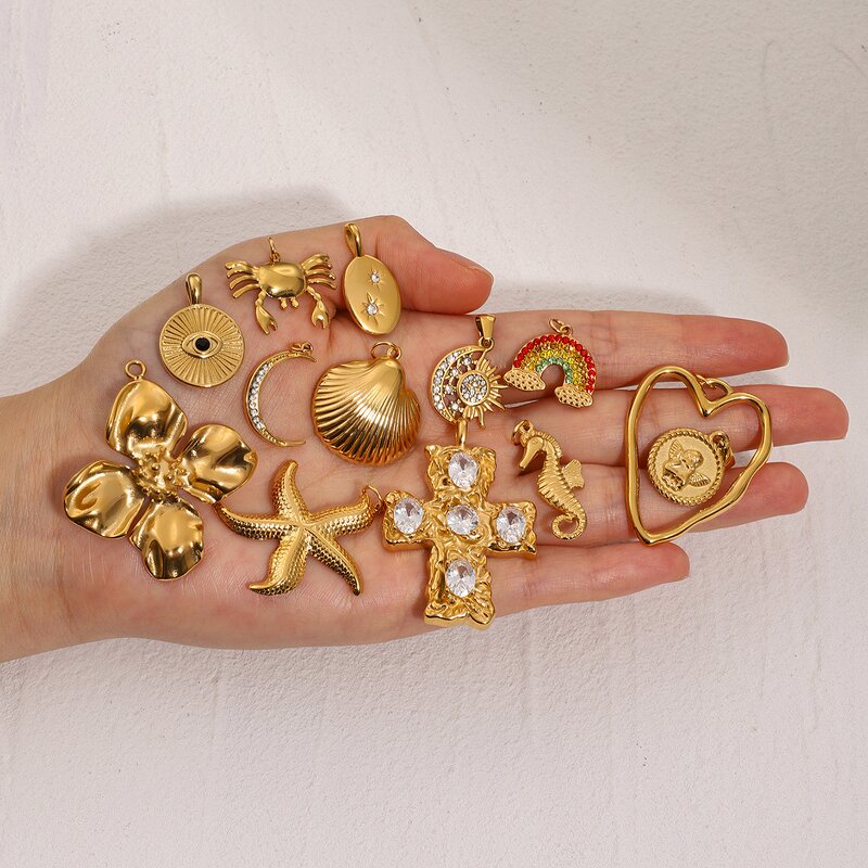 Stainless Steel Pendant Factory - Ocean Series Cross Necklace 18K Gold Plated