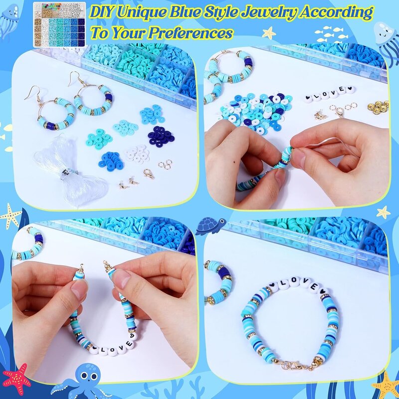 Polymer Clay Beads Factory - Round Rings Mixed Blue Slice Loose DIY