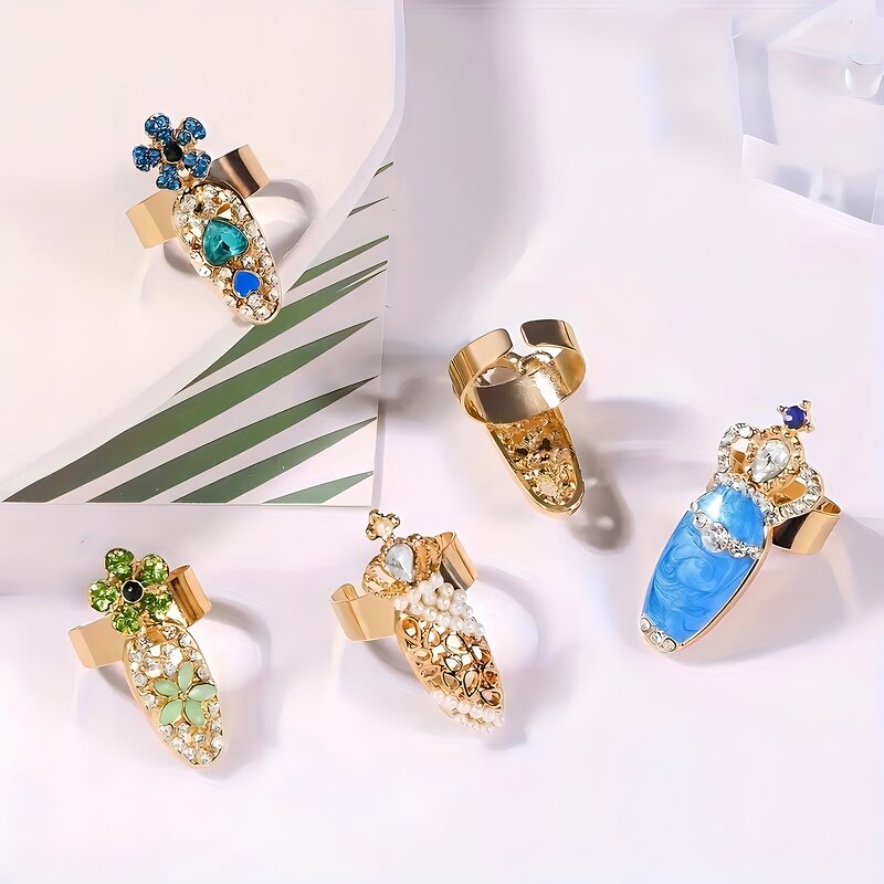 Crown Flower Ring Supplier - Fashion Rhinestone Adjustable Opening Gold Plated