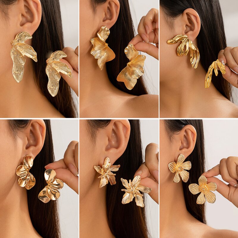 Stud Earrings Factory - Elegant Retro Gold Color Leaves Design Sense Irregular