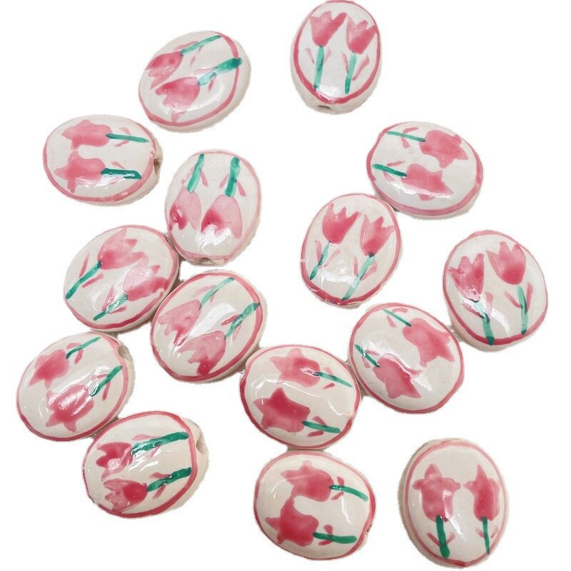 Ceramic Beads Factory - Tulip Flower Hand Painted Porcelain Loose Spacer