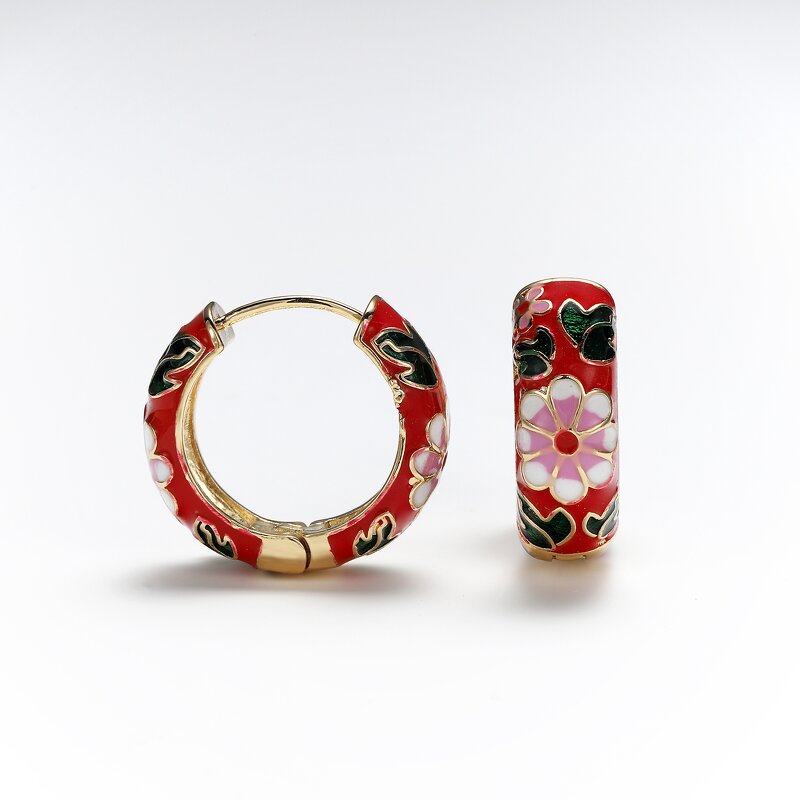Hoop Earrings Supplier - Fashion Enamel Flower Huggie Vintage Boho Circle