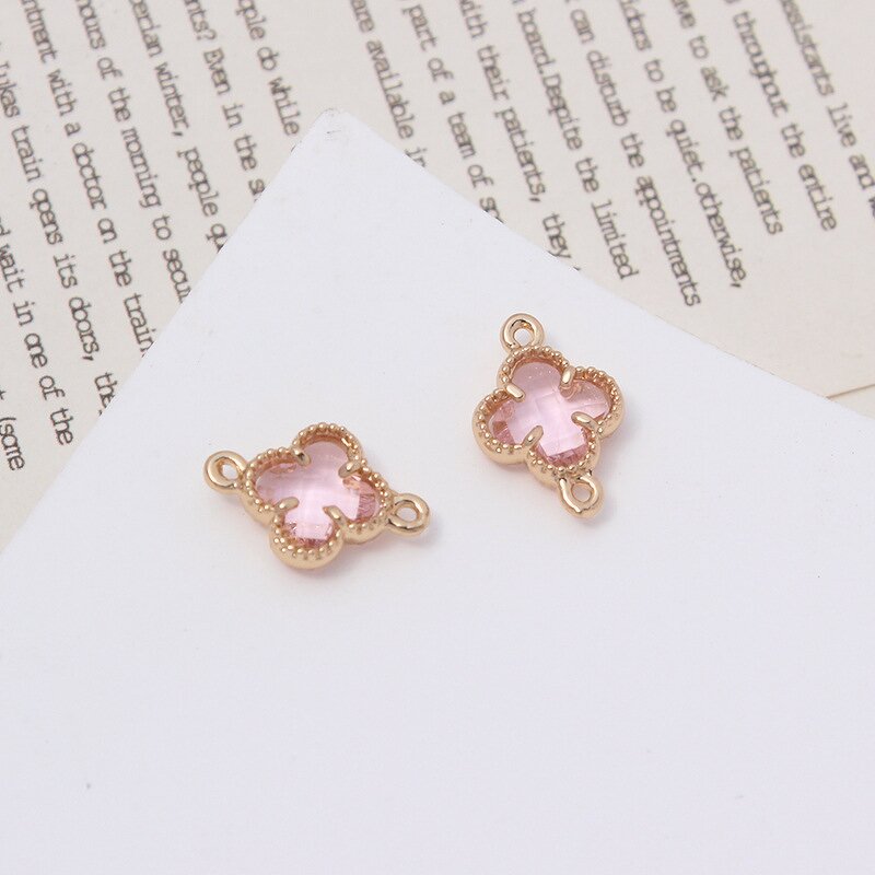 Brass Charms Supplier - Polychrome Crystal Four Leaf Clover Connectors DIY