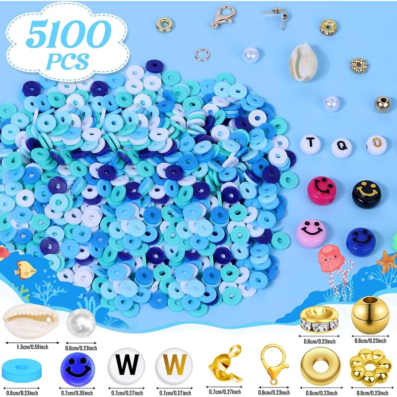 Polymer Clay Beads Factory - Round Rings Mixed Blue Slice Loose DIY