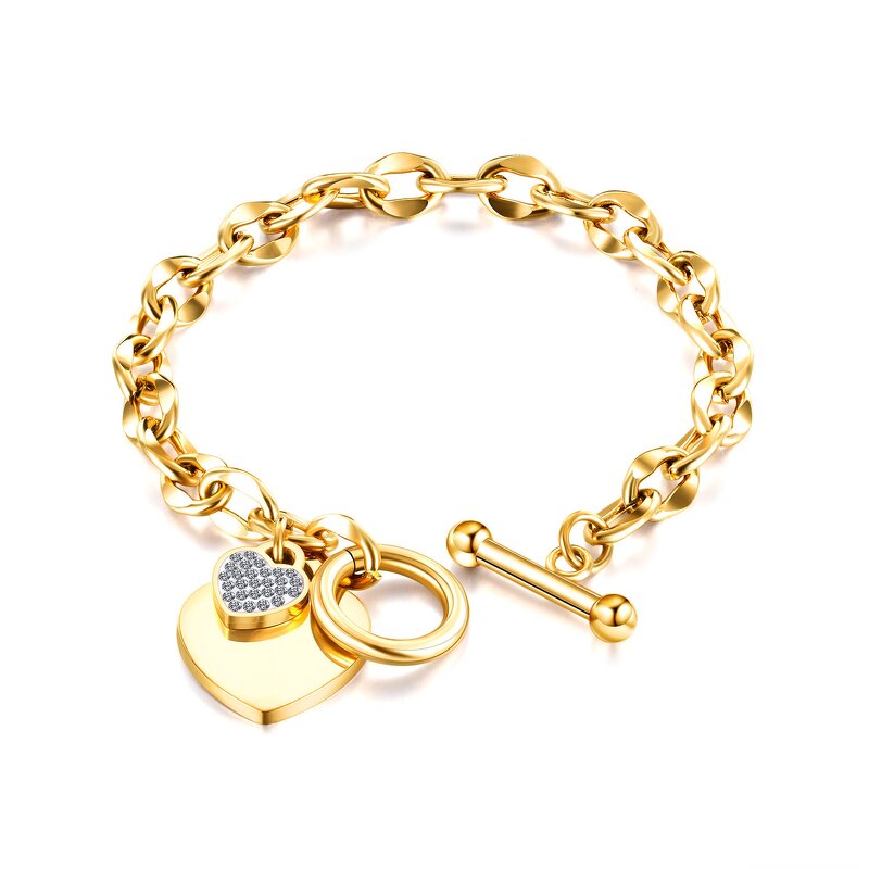 Metal Charm Bracelet Supplier - Gold Plating Big Heart with Crystal Stone