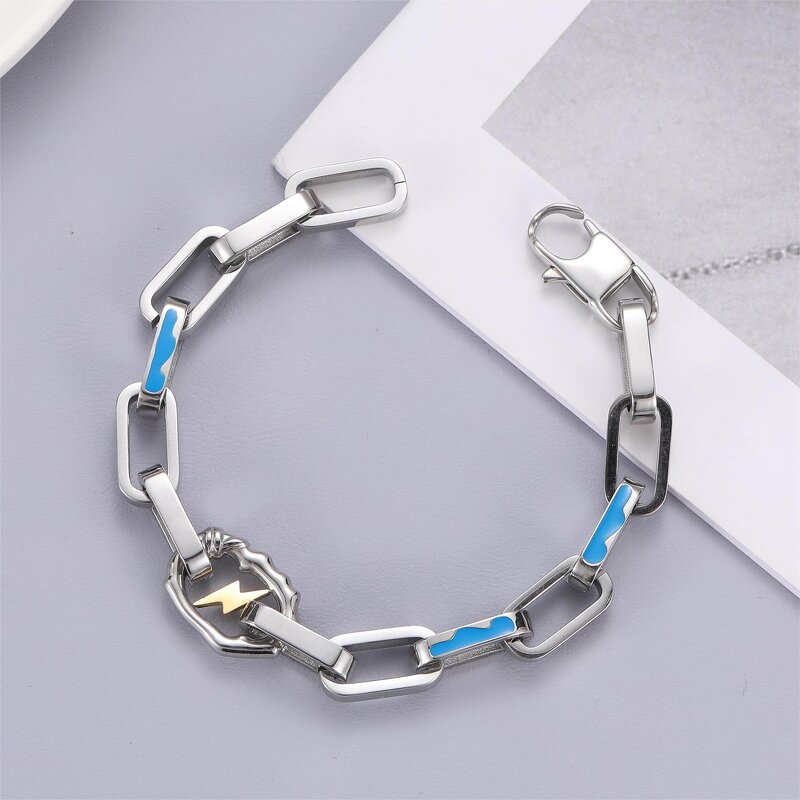 Lightning Bracelet Factory - Punk Street Thick Square Titanium Steel Mosaic