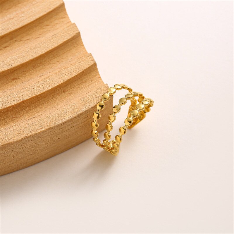 Stainless Steel Rings Factory - Beads Design Gold Color Opening Wedding Aesthetic