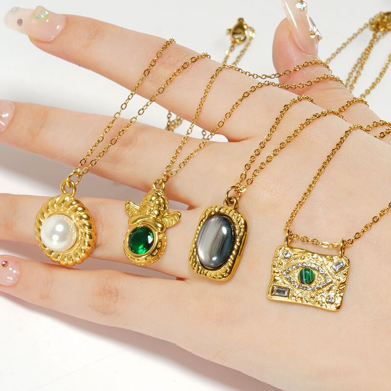 Geometric Necklace Factory - Niche Design 18K Titanium Steel with Natural Stone