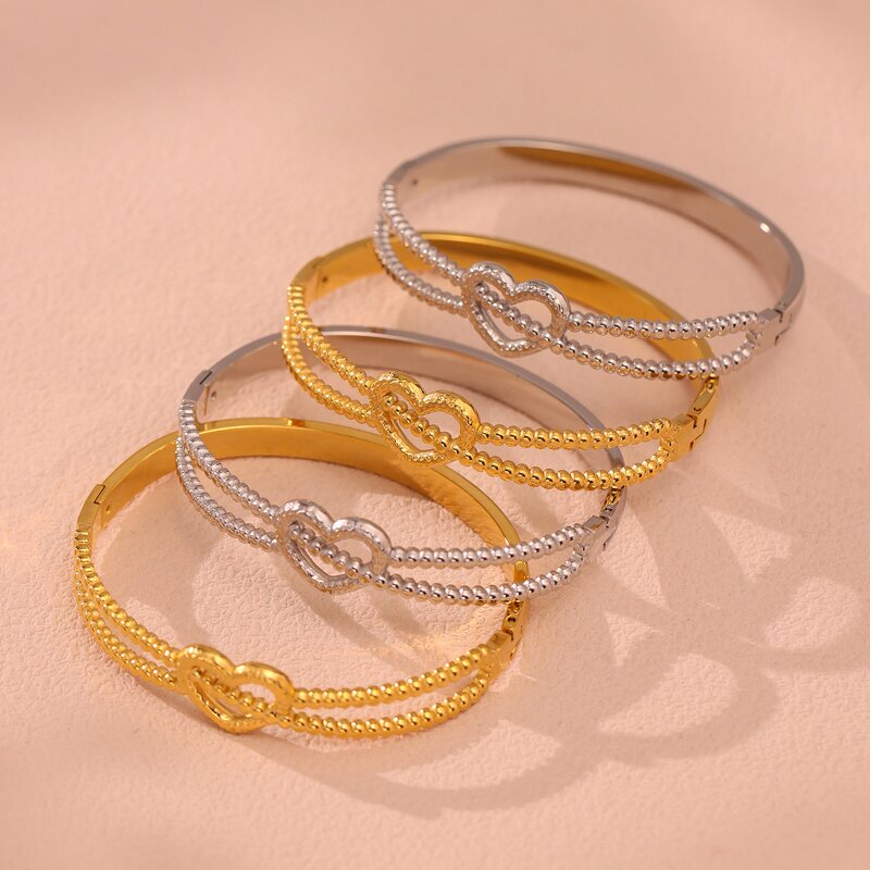Stainless Steel Bracelet Supplier - Double-line Cross Design Heart-shaped Clasp