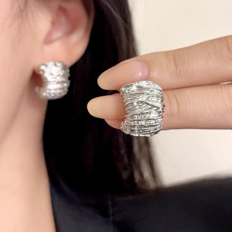 Geometric Earrings Supplier - Punk Vintage Korean Fashion Metal Gold Color Chunky