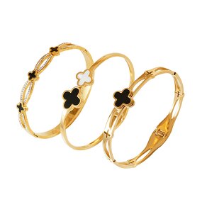 Five Leaves Clover Bracelet Factory - Gold Plated Stainless Steel Lucky Adjustable
