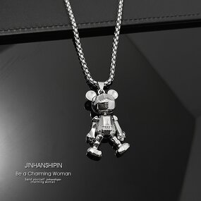 Bear Pendant Necklace Supplier - Rotatable Doll Stainless Steel Hip-hop Personality