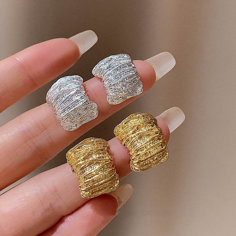 Geometric Earrings Supplier - Punk Vintage Korean Fashion Metal Gold Color Chunky