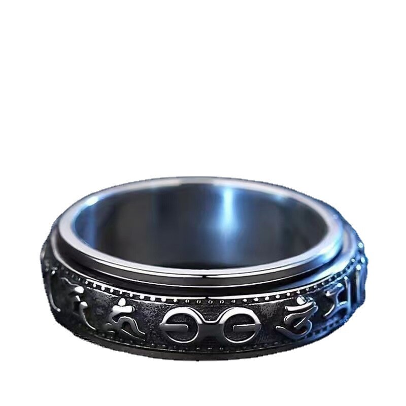 Titanium Steel Ring Supplier - Men's Rotatable Finger Tibetan Buddhism Mantra