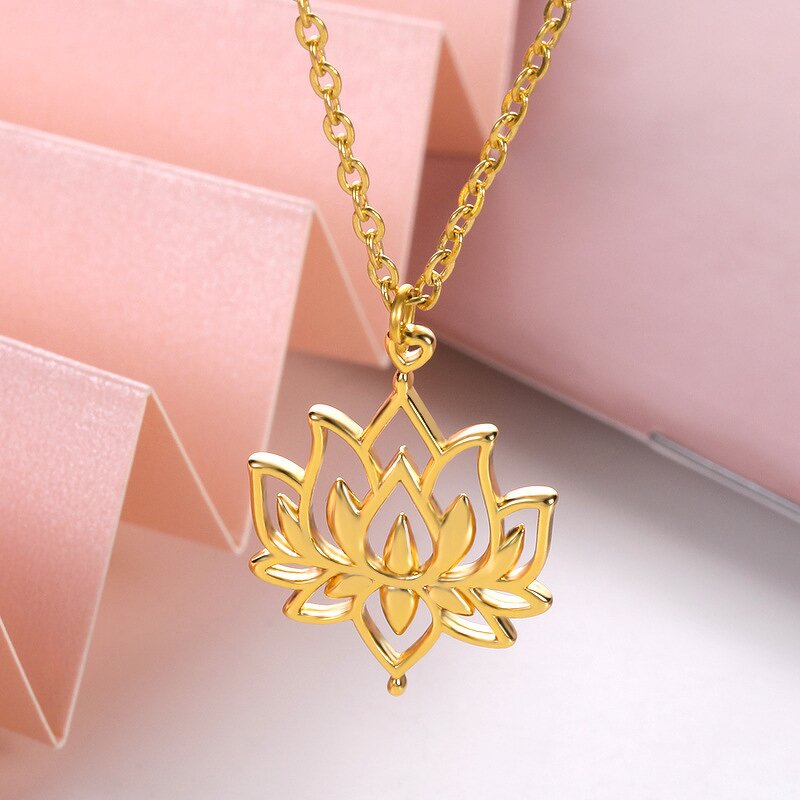 Yoga Lotus Necklace Factory - Women's Gold Plated Stainless Steel Link Chain