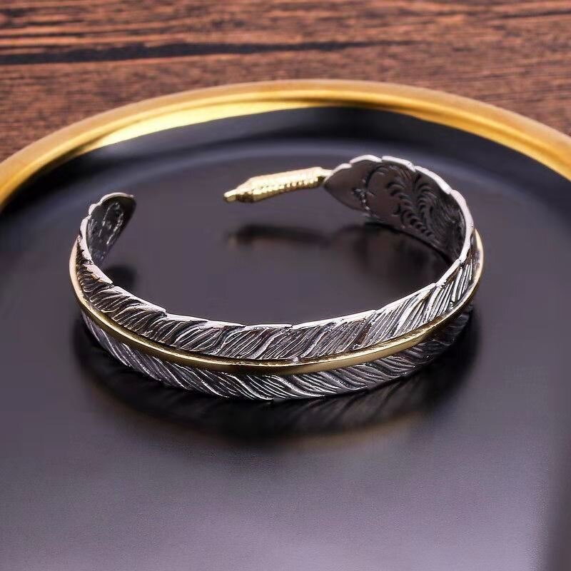 Feather Cuff Bracelet Supplier - Mature Silver Plated Leaf Vintage Classic Luxury