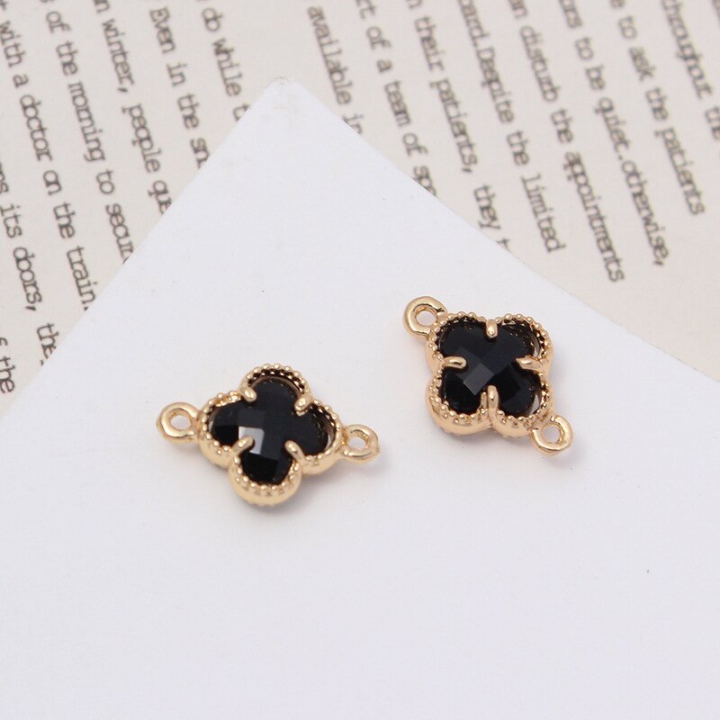 Brass Charms Supplier - Polychrome Crystal Four Leaf Clover Connectors DIY