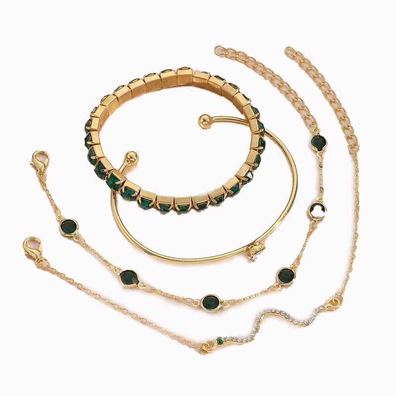 Gemstone Bangle Supplier - Fashion Snake Green Rhinestone Full Metal Women