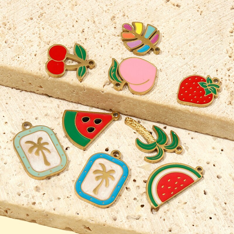 Summer Beach Charms Supplier - Stainless Steel Fruits Peach Coconut Palm Tree