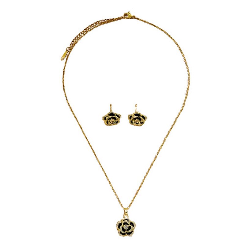 Camellia Jewelry Set Factory - Luxury Zircon Stainless Steel Flower Necklace