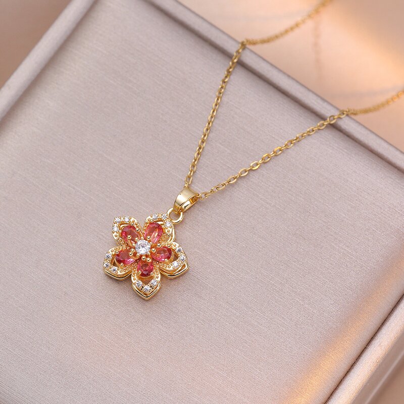 Rotating Bauhinia Necklace Supplier - Zirconia Flowers Niche Light Luxury Temperament