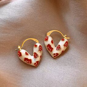 Hoop Earrings Factory - Trendy Red Black Dripping Oil Heart Korean Elegant