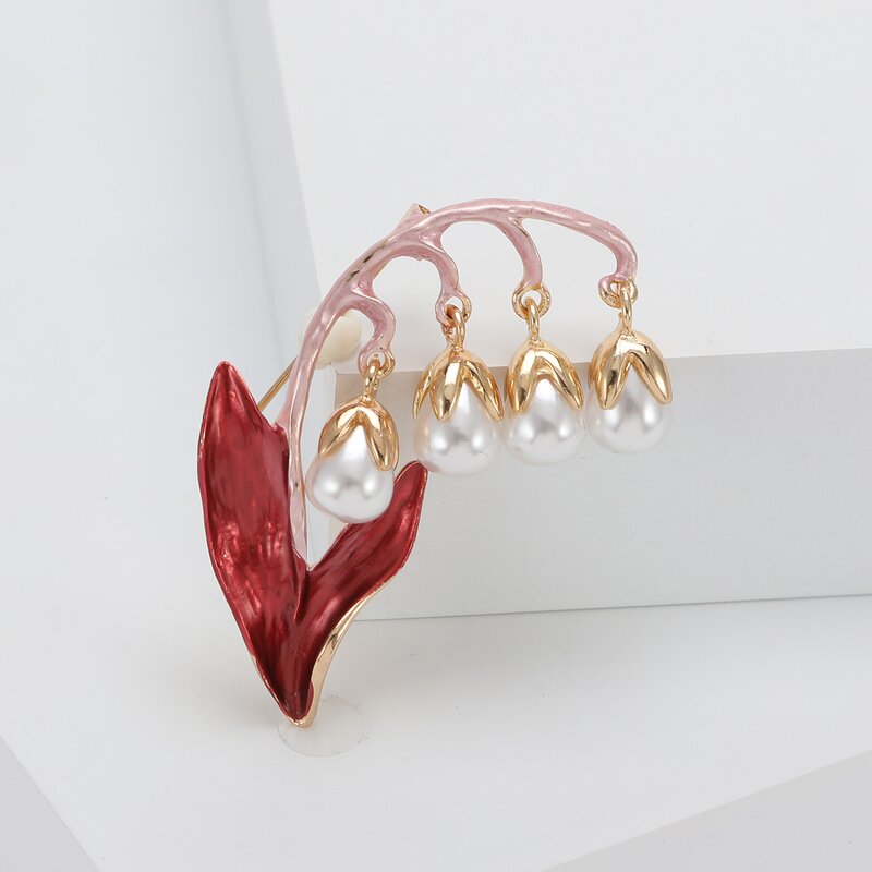 Lily of the Valley Brooch Supplier - Designer Pastoral Temperament Pearl Green Leaf