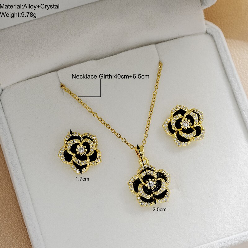 Camellia Jewelry Set Factory - Luxury Zircon Stainless Steel Flower Necklace