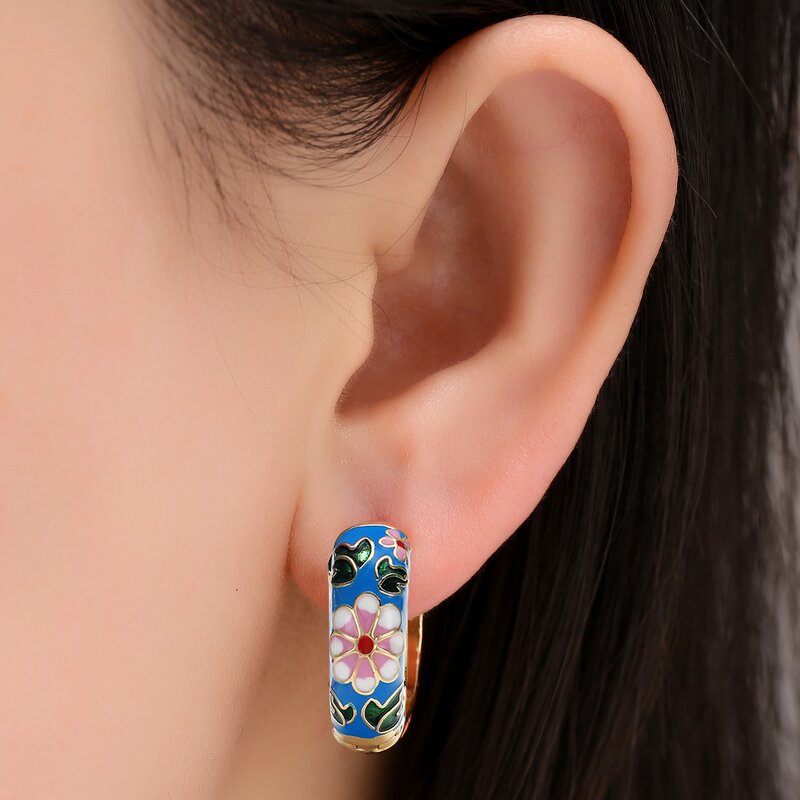 Hoop Earrings Supplier - Fashion Enamel Flower Huggie Vintage Boho Circle