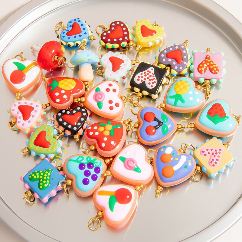 Glass Pendant Supplier - Hand Painted Love Heart DIY Phone Chain Bracelet