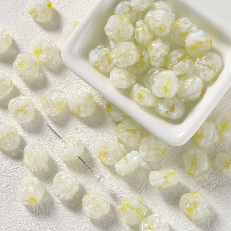 Glass Beads Factory - Round Rose Flower Shape Glossy Spacer Wholesale Bulk