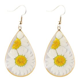 Pressed Earring Supplier - Natural White Daisy Boho Statement Pressed Flower