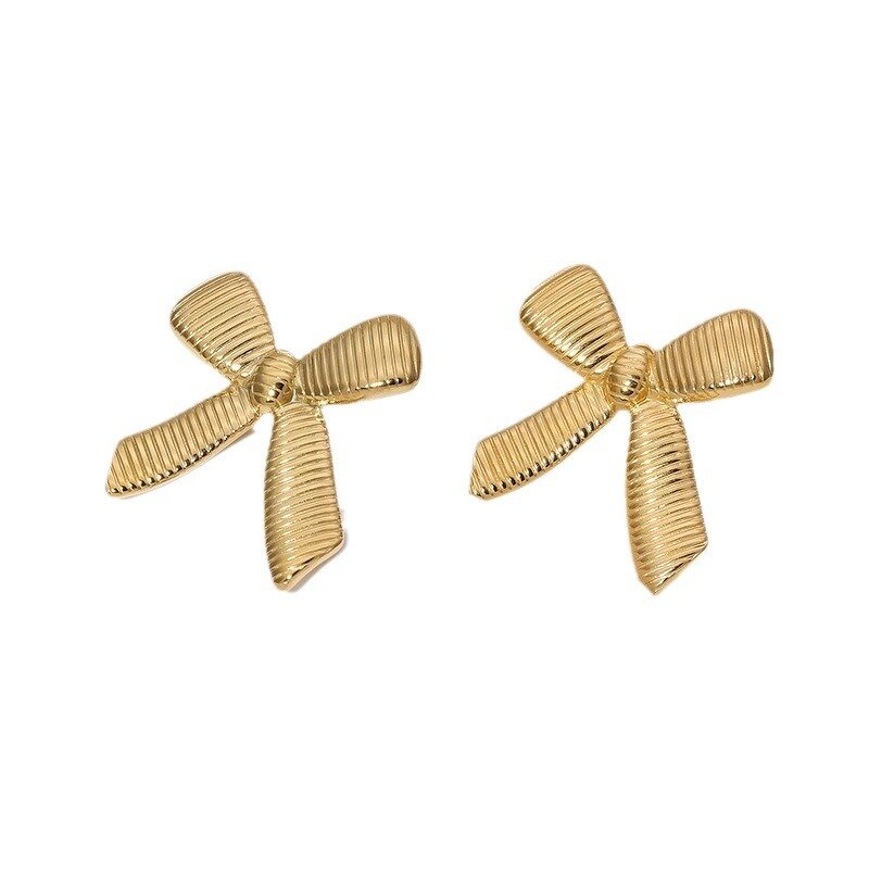 Bow Knot Earring Factory - Fashion Stud 18K Gold Plated Stainless Steel Chain