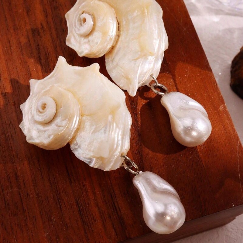 Shell Earring Supplier - New Conch Crab Asymmetric Drop Summer Beach Vintage