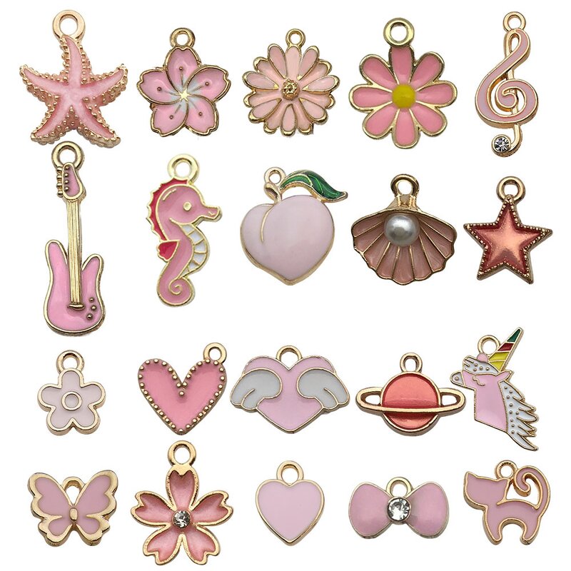 Pink Enamel Charms Factory - Alloy Animal Flowers Heart Pendants DIY Jewelry