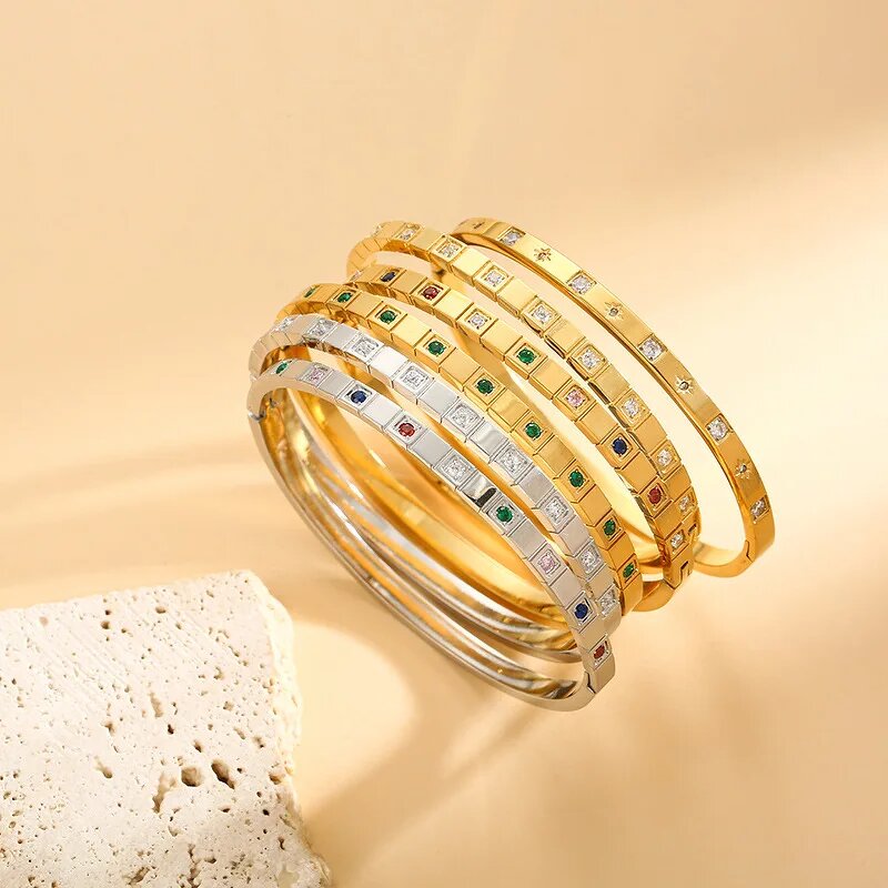 Stainless Steel Bangles Supplier - Trendy Chic Gold Color Simple Waterproof