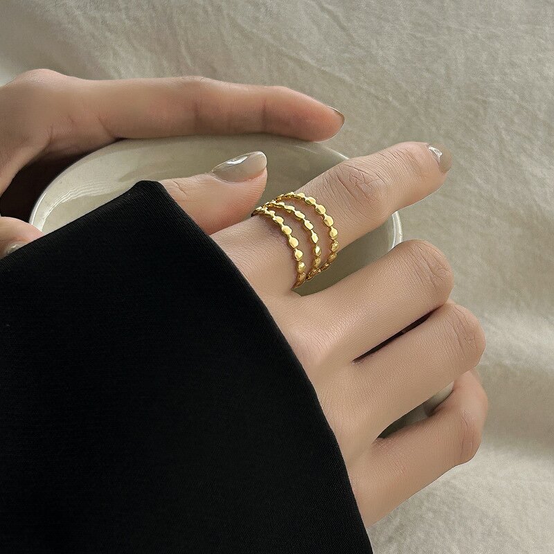 Stainless Steel Rings Factory - Beads Design Gold Color Opening Wedding Aesthetic