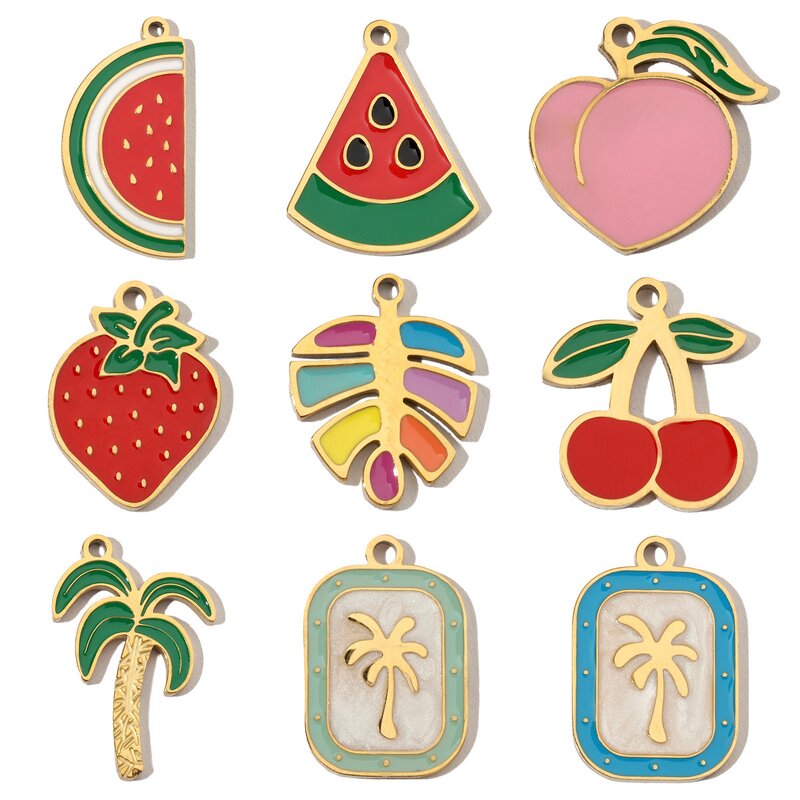 Summer Beach Charms Supplier - Stainless Steel Fruits Peach Coconut Palm Tree