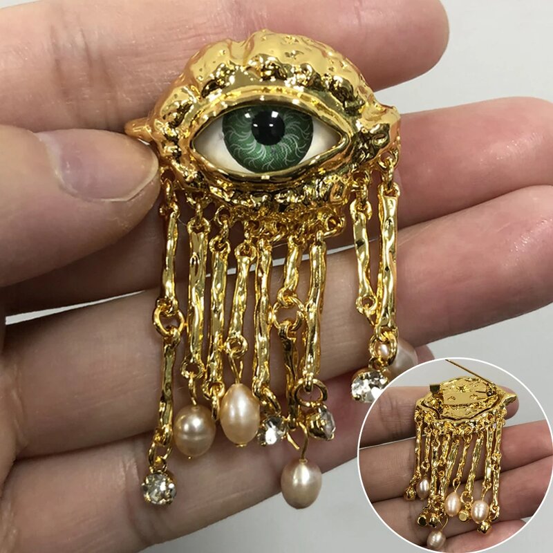Vintage Brooch Factory - Women Men Eyes of Demon Exaggerated Trendy Pearl Tassels