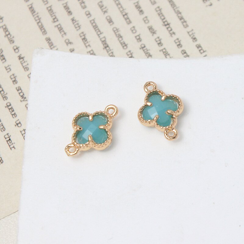 Brass Charms Supplier - Polychrome Crystal Four Leaf Clover Connectors DIY