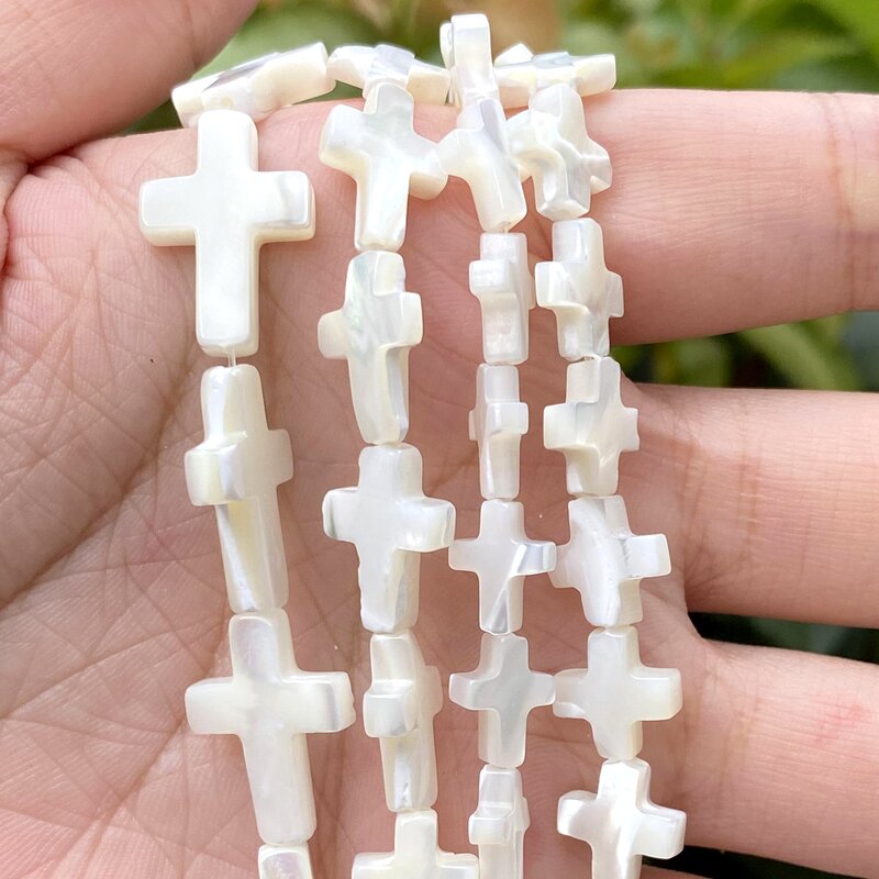Mother Pearl Beads Supplier - Natural White Love Heart Cross Design DIY