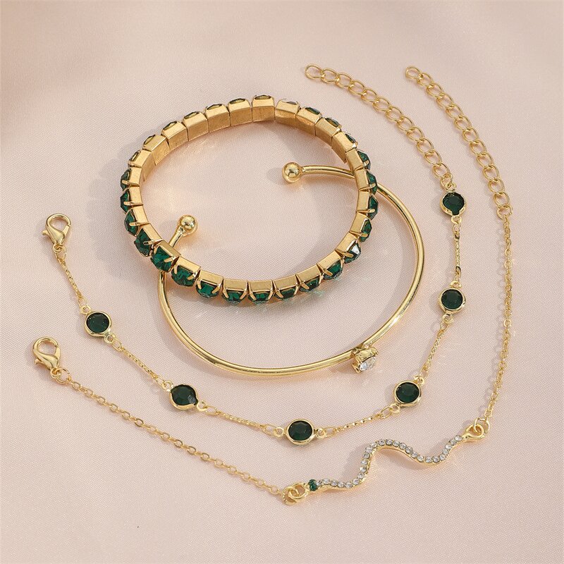 Gemstone Bangle Supplier - Fashion Snake Green Rhinestone Full Metal Women