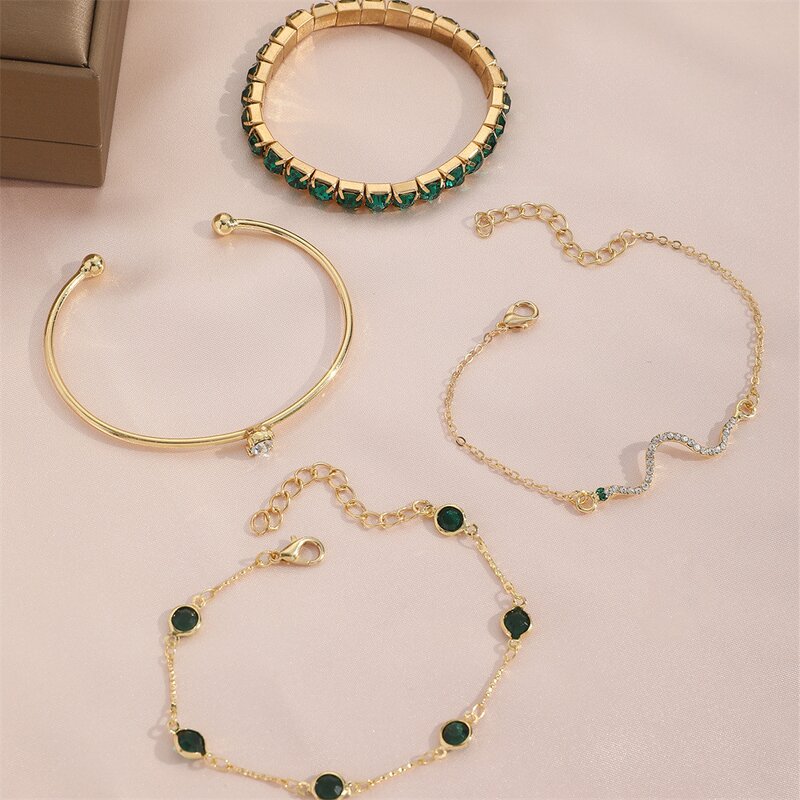 Gemstone Bangle Supplier - Fashion Snake Green Rhinestone Full Metal Women