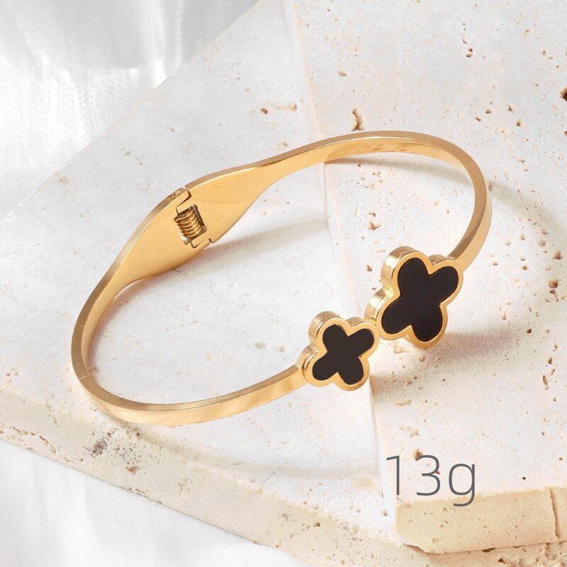 Five Leaves Clover Bracelet Factory - Gold Plated Stainless Steel Lucky Adjustable