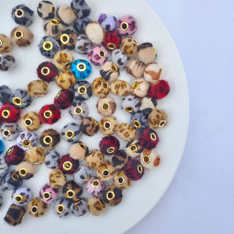 Fur Ball Beads Factory - Plush Covered Straight Hole Charms DIY Pompom